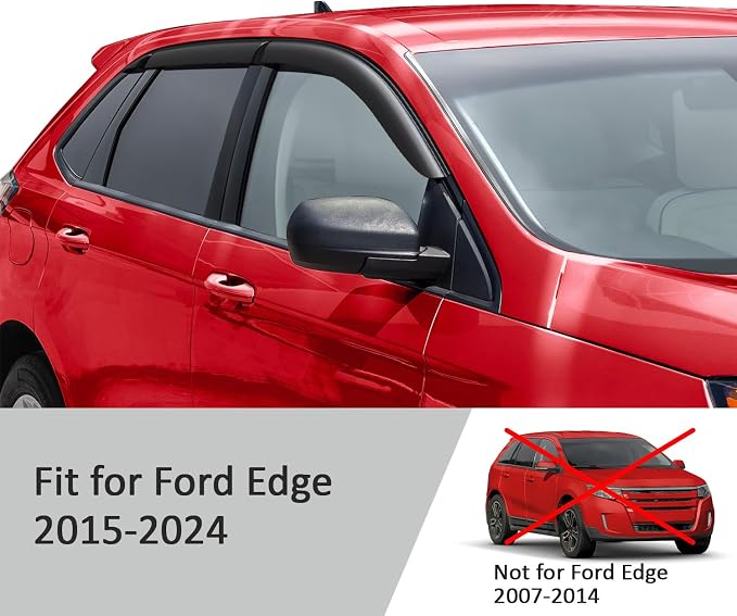 Voron Glass Tape-on Extra Durable Rain Guards for Ford Edge 2015-2024, Window Deflectors, Vent Window Visors, 6 Pieces - 100910