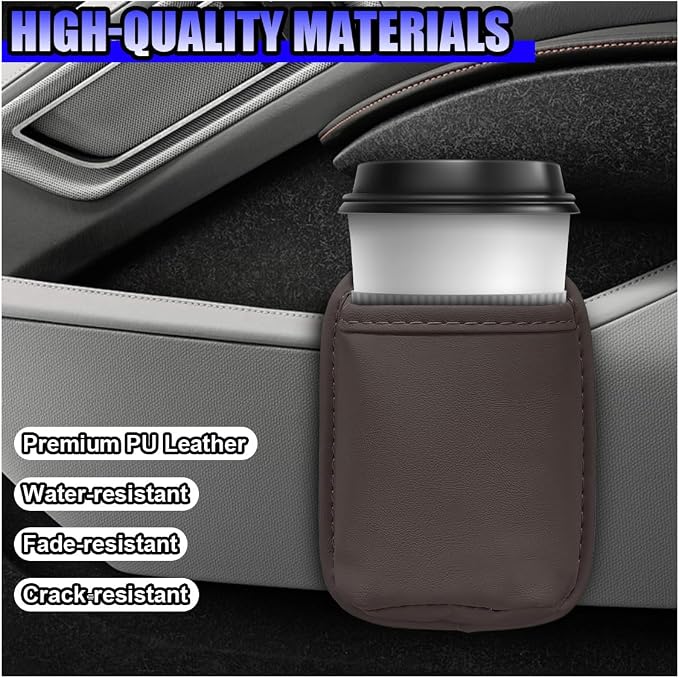 2PCS Large Cup Holder for Car Door - Clip On Vehicle Hanging Water Bottle Drink Holder Car Back Seat Pocket - Scratch-Resistant PU Leather Beverage Storage Organizer for Cars Trucks (Brown)