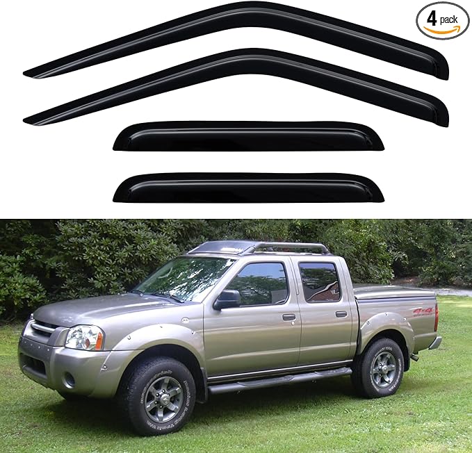 Window Visors Rain Guards for 2000 2001 2002 2003 2004 Nissan Frontier Crew Cab, Out-Channel Window Vent Wind Deflectors Visors Shades for 00 01 02 03 04 Frontier