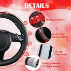 Bling Diamond Black Leather Steering Wheel Cover, Studded Crystal Rhinestones Universal Fit 14" 1/2-15" Glitter for Women Sparkle Girl Fit Suvs,Vans,Sedans,Car,Trucks, Red Diamond