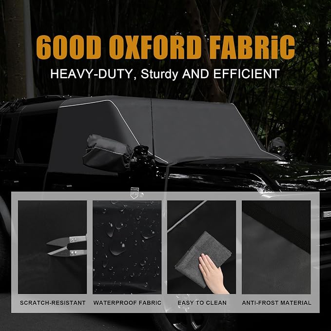 MAIKER 600D Windshield Cover Compatible with Ford Bronco – Waterproof, Frost & Snow Protection, Sun Shade, Wiper Front Window Protector