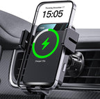 Wireless Car Charger, Auto-Clamping Car Mount 15W/10W/7.5W Fast Charging Air Vent Car Phone Mount Compatible with iPhone 15/14/13/13 Pro/12 Pro Max/12 pro/12/11/10 Series, Samsung Galaxy Series