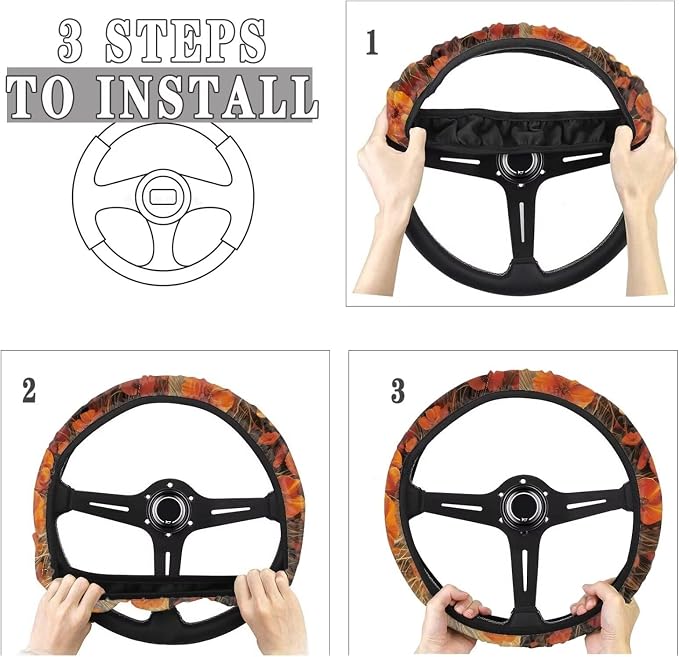 Retro Floral Pattern Sports Style Car Steering Wheel Cover Auto Steering Wheel Cover Fit Most SUV Van Car Truck Vehicle Wheel Protector Steering Wheels Accessories