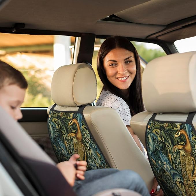 William Morris Forest Animals Raven Fox Peacock Blue Green Floral Car Seat Back Kick Protectors Kick Mats With Storage Pockets For Vehicles To Protect From Dirt Mud Scratches 2 Pack