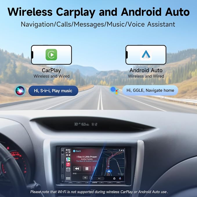 A5L 7inch Android Double DIN Car Stereo & Backup Camera, Wireless CarPlay& Android Auto Touchscreen Head Unit, WiFi/Bluetooth/USB, 2G+32G,MirrorLink, 24B-EQ DSP, FM/AM,GPS Tracking &AI Chat