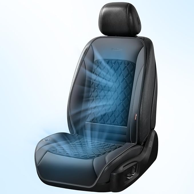 Coverado 2026 Upgraded Air Flow Cooling Seat Cover, 12V-24V Breathable Ventilated Car Seat Cushion, Universal for Vehicle SUV Truck Van, Deep Black