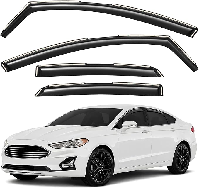 GrandWheel Window Deflectors Smoke Tinted in-Channel Side Window Vent Visor Deflectors Rain Guards Compatible with Ford Fusion 2013-2020 - 4 pcs. GW0079