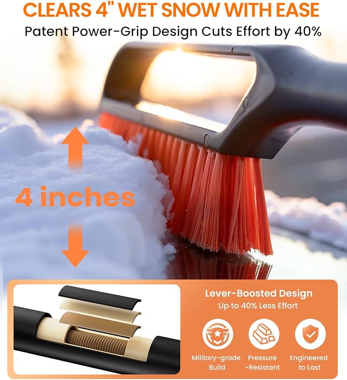 3-in-1 27" Snow Brush and Ice Scraper for Car Windshield [Wider Snow Brush, One-Wipe Clean] Snow Brush for Car with Ergonomic Foam Grip for All Cars,Truck,SUV, Winter Accessories
