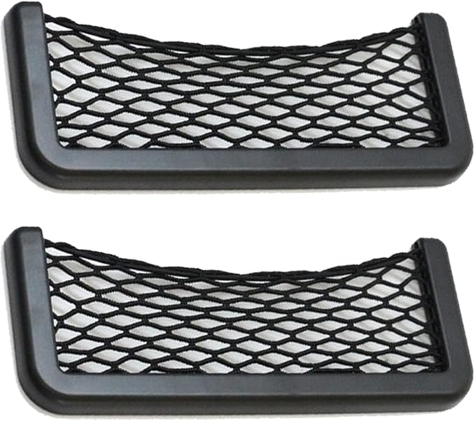 2 Pcs Black Car Net Pocket， Abs Self-Adhesive Multifunctional Car Mesh Bag Organizer Net，7.87in*3.15in Automotive Frame Storage Net Pocket. Suitable for Cars
