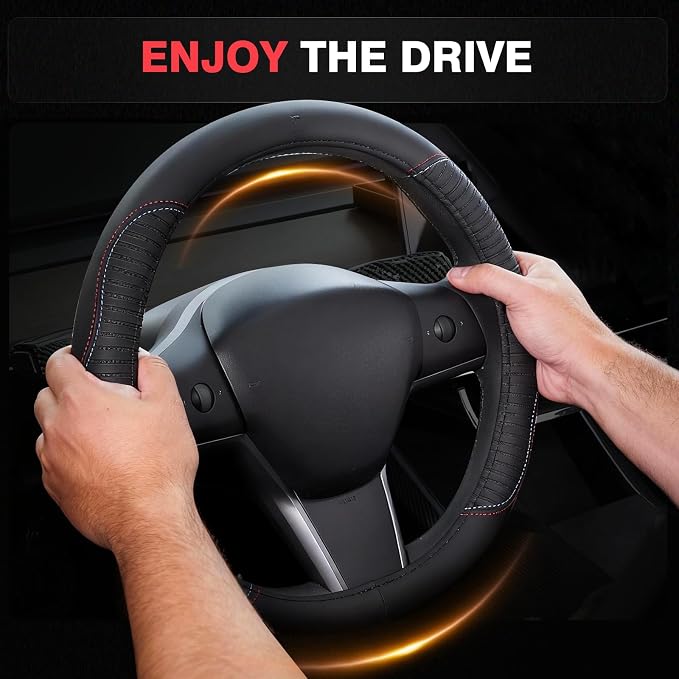 Car Steering Wheel Cover, Microfiber Leather Steering Wheel Covers with Anti-Slip Lining, Breathable Elastic Car Steering Wheel Protector, Universal Standard Size 14-15 inch