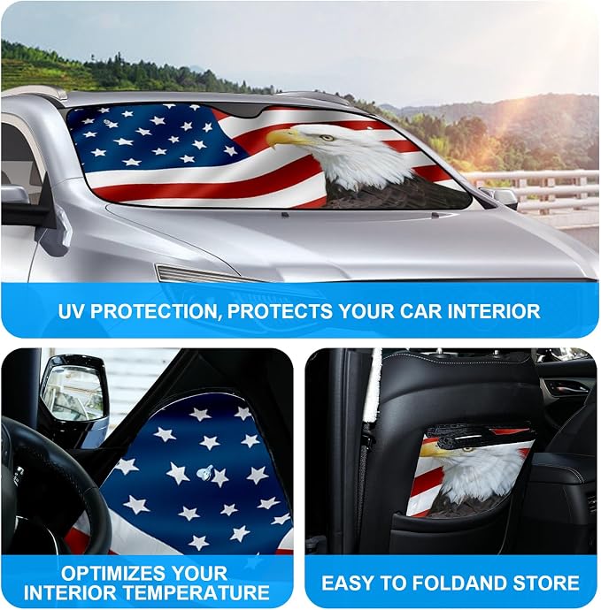 Eagle Foldable Windshield Snow Cover, Reflective Accordion Car Windshield Snow Cover, Sun Visor for Car Windshield, Ultimate Heat & UV Protection, Suitable for Most Cars, 54" L x 27.6" W