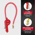 555e: Precision Digital Tire Inflator, Air Pressure Gauge, Grip-Head Air Chuck, 20" Hose, 1/4" Npt, W/Extreme ± 0.1& Accuracy, 10-120 Psi
