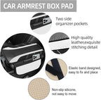 6 Pcs White Car Accessories Set, Sport Leather Steering Wheel Cover 14.5-15inch Universal, Microfiber Leather Car Center Console Cover, Seat Belt Cushion, Cup Holder Coaster (Black-White)