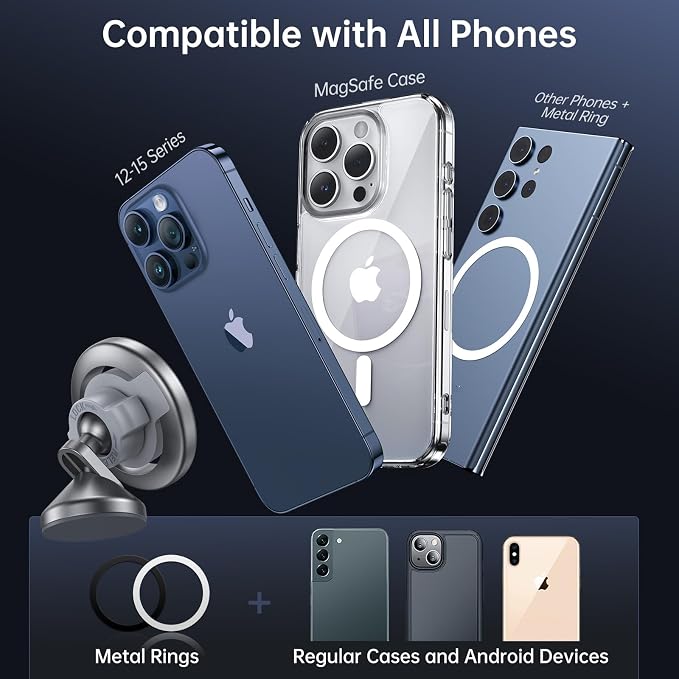 for MagSafe Car Mount - Magnetic Phone Holder for Car Dash,360° Rotation Strong Magnets Car Phone Holder Compatible iPhone 17 16 15 14 13, MagSafe Car Accessories, Titanium Silver