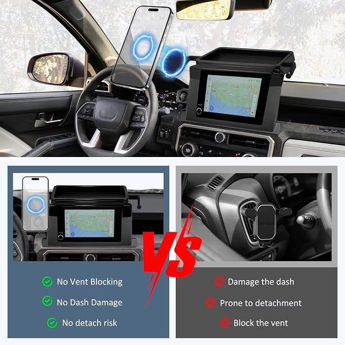 Car Phone Holder for Toyota Tacoma 2024 2025 2026 W/Center Console Organizer-for MagSafe Magnetic Cell Phone Mount for Tacoma Accessories 8 inch Touchscreen,Strong Magnets for iPhone (NOT FIT 14 inch)