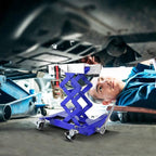 Transmission Jack 450 LBS Capacity: Low Profile Lift with 2M Safety Straps & 4 Brake Wheels, 7-23 Inch Range for Car & Truck Repair (Blue)