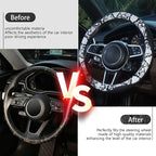 Snake Skin Steering Wheel Cover, Breathable Microfiber Leather Universal 14.5-15 inch, Anti-Slip Car Steering Wheel Protector for Women Men, Black&White