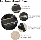 Bling Car Center Console Cover, Leather Car Arm Rest Cover Cushion with 2 Storage Bags, Universal Auto Armrest Protector, Bling Accessories Interior for Most Vehicles(Champagne Diamond)