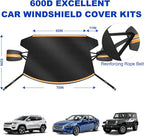 Car Windshield Cover for Snow and Ice, Car Windshield Snow Cover Kit with Side Mirror Cover, 600D Frost Guard Windshield Cover, Winter Frost Hail Protector for Sedan Truck SUV and MPV