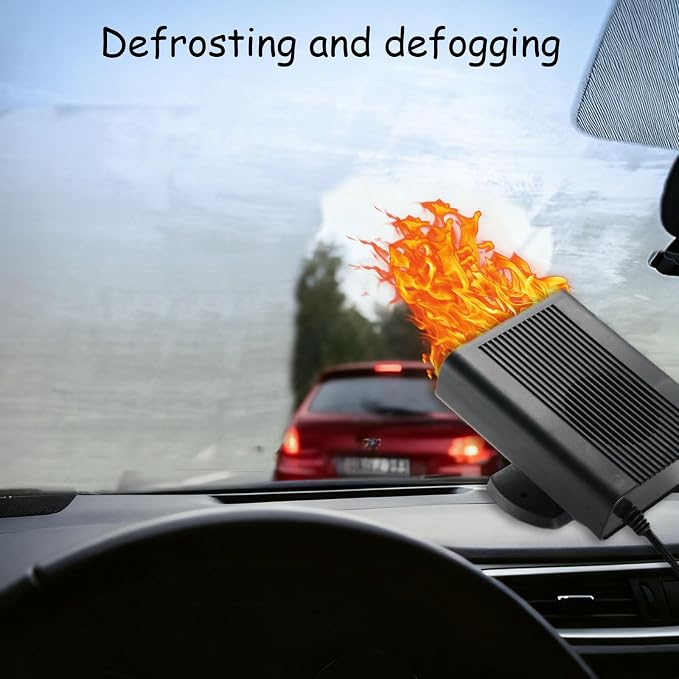 12V 150W Portable Car Heater and Defroster, 360° Windshield Defogger for Fast Heating, Plugs into Cigarette Lighter for Vehicles, Cars, RVs and SUVs
