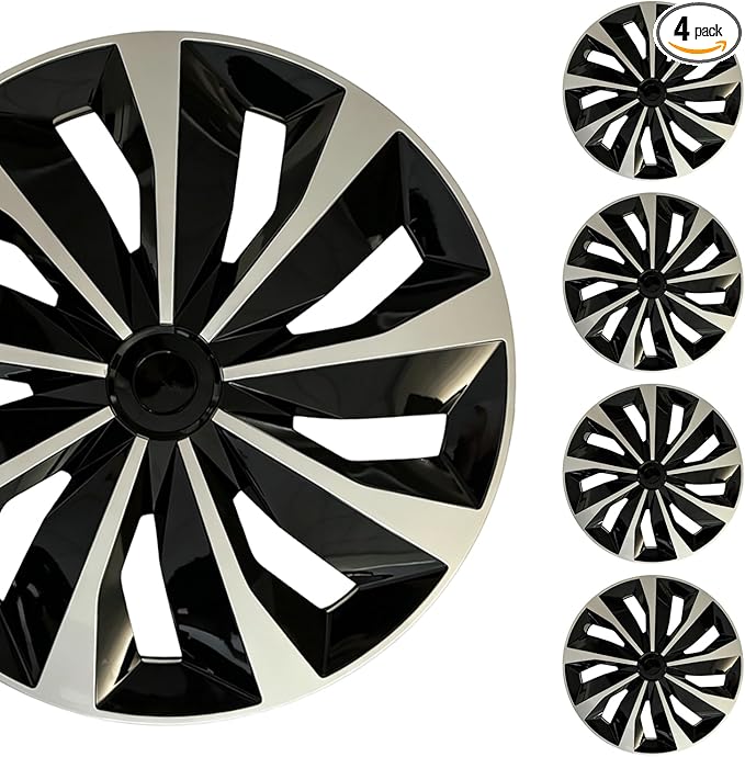 Hubcap Wheel Cover Replacement R17 Hub Caps Universal-Fit Steel Wheel Rim Cover ABS Material Exterior Accessories for Car Truck SUV -Set of 4（17-inch，Silver-Black）