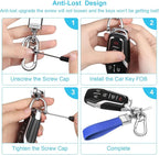 Genuine Leather Car Keychain,Universal Heavy Duty Metal Key Chain Accessories,Car Fob Key Keychain Holder with 360 Degree Rotatable Snap Swivel and Anti-Lost D-Ring for Men Women(Dark Blue)