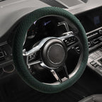 Suede Steering Wheel Cover with Upgraded Silicone Inner Ring, Breathable, Anti-Slip, Leather Universal 14.5 to 15 Inch Steering Wheel Cover (Green with Handwoven Craft)