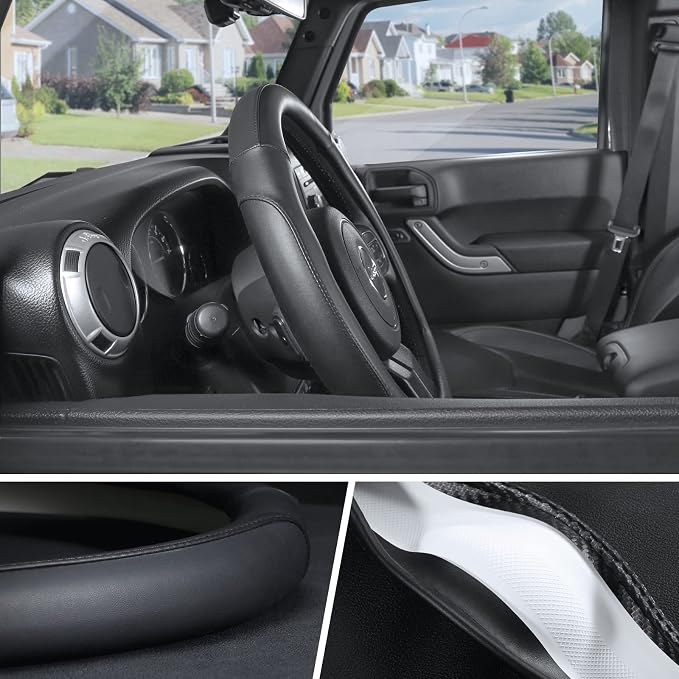 Car Steering Wheel Cover Large Size for F150 F250 F350 Ram 4Runner Tacoma Tundra Range Rover with 15 1/2 inches-16 inches Outer Diameter, Black Microfiber Leather