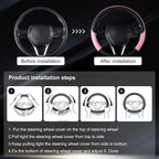 Auto Car Leather Steering Wheel Cover Anti Slip Wrap 15" (Pink)