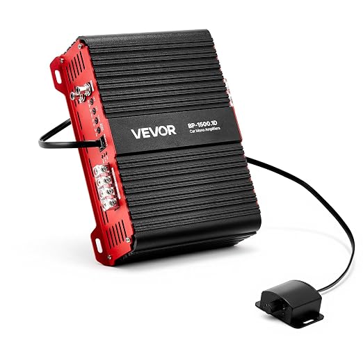 Monoblock Car Amplifier, 1500W RMS MAX, 1/2/4 Ohm Stable, 1-Channel Class D Car Audio Amplifier with Remote Subwoofer Level Control, Low Pass Filter and Bass Boost, Volume Controller Included