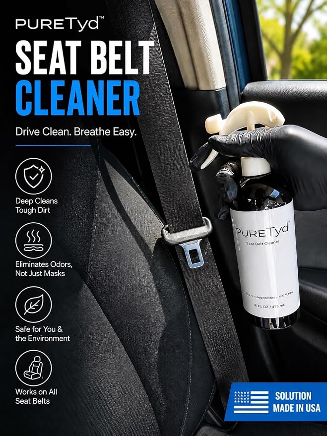 Seat Belt Cleaning Kit – 16 oz Ready-to-Use Cleaner, Seat Belt Brush & Microfiber Cloth, Automotive Interior Cleaning Kit | Full Kit