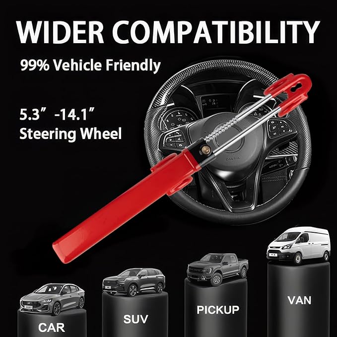 Steering Wheel Lock for car Universal Adjustable Length Anti-Theft Device Car Locks Double Hook Locks for Car SUV Pickup Truck Van(Red)