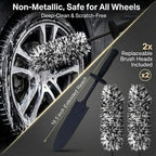 9PCS Wheel Detailing Kit Metal-Free Scratch-Free Boar Hair Rim Brush | Scratch-free boar hair & microfiber, dual-hardness tire pads, towel, storage bag, multi-vehicle wheel care gift set