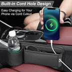 Car Seat Gap Filler with Cup Holder (2-Pack) for Driver & Passenger Side, PU Leather Seat Gap Plug Organizer for Phones Keys Cards, Universal Fit for Cars SUVs Trucks, Black