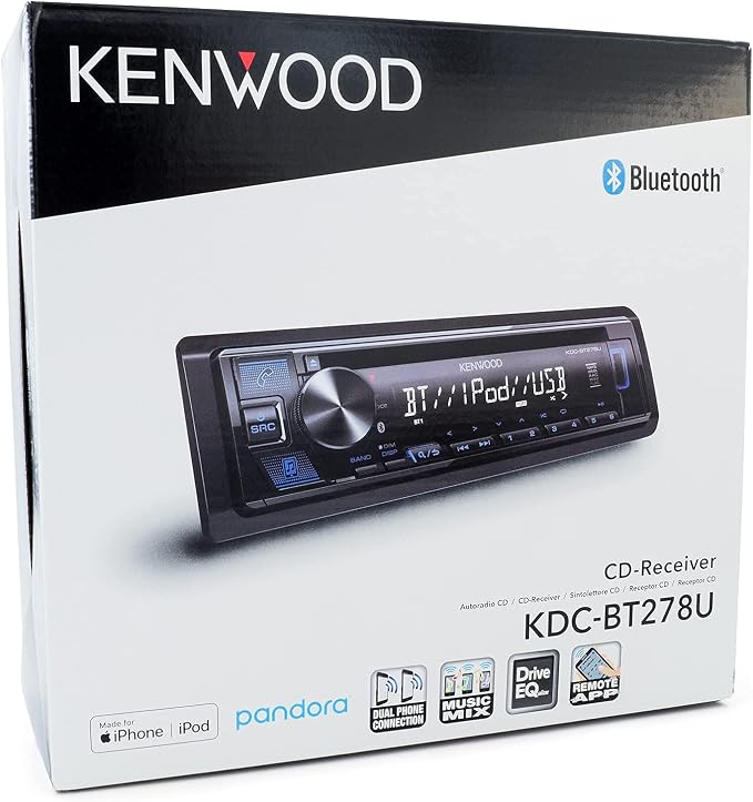 Kenwood KDC-BT278U 1 Line Text Display CD Receiver with Bluetooth (Renewed)