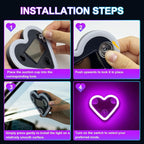 Heart-Shaped LED Neon Light | Solar and USB Rechargeable | 1 Pack Pink Car Interior Lights with Suction Cups | 40 High-Brightness LEDs Car Ambient Light, 5 Modes