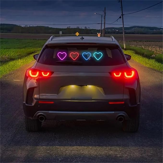 Car Solar Heart LED Light, Solar Powered Wireless LED Triangle Heart Shape C-Pillar Ambient Neon Light, Valentine's Day Romantic Car Interior Decor Accessory (Blue*1)