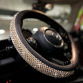 Large Size Bling Comfy Steering Wheel Cover with Jumbo Crystal Rhinestones, Anti-Slip Diamond Leather, 15.5-15.75 Inch (Gold)