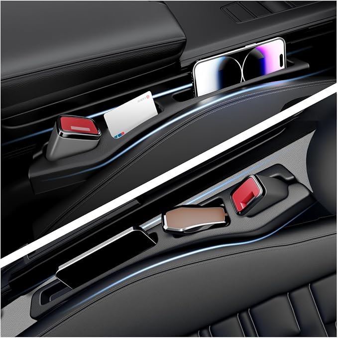 2PCS Car Seat Gap Filler Organizer,Multi-Purpose Car Seat Gap Fillers with Seats Belt Holes & Phone Holder,Universal Console Catcher Between Seats Cars Interior Accessories