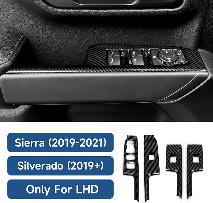 ABS Carbon Fiber Interior Window Lift Switch Panel Cover Trim for 2019-2025 Chevy Silverado | for 2019-2021 GMC Sierra 1500 2500 3500 HD Accessories (Double Cab)
