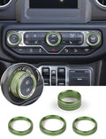 Climate Control Panel Knob Trim Kit & Light Control Switch Cover, Air Conditioner Knob Aluminum Alloy Ring for 2018-2024 Jeep Wrangler JL JLU & Gladiator JT, Interior Accessories, Green