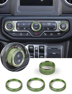 Climate Control Panel Knob Trim Kit & Light Control Switch Cover, Air Conditioner Knob Aluminum Alloy Ring for 2018-2024 Jeep Wrangler JL JLU & Gladiator JT, Interior Accessories, Green