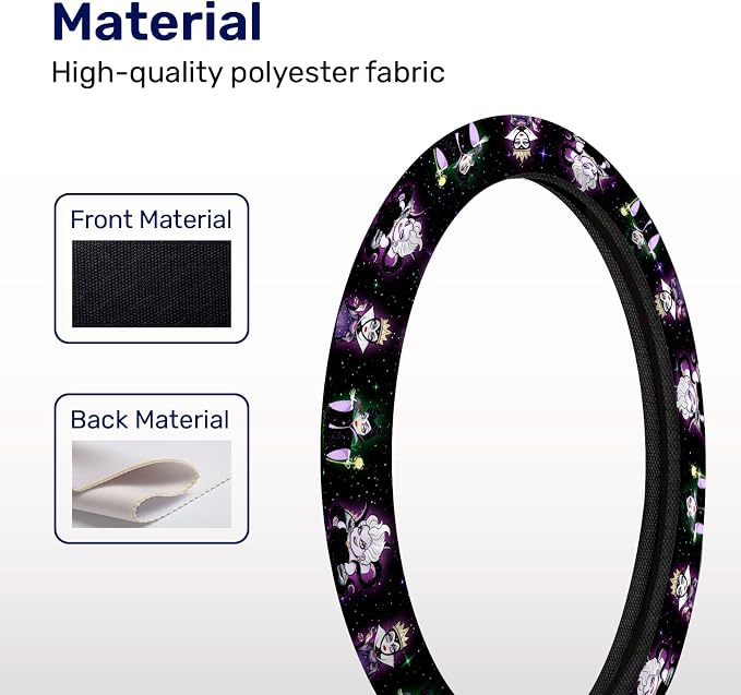 Purple Dark Fantasy Steering Wheel Cover, Polyester Non-Slip Car Wheel Grip, Universal 15 Inch Auto Accessory