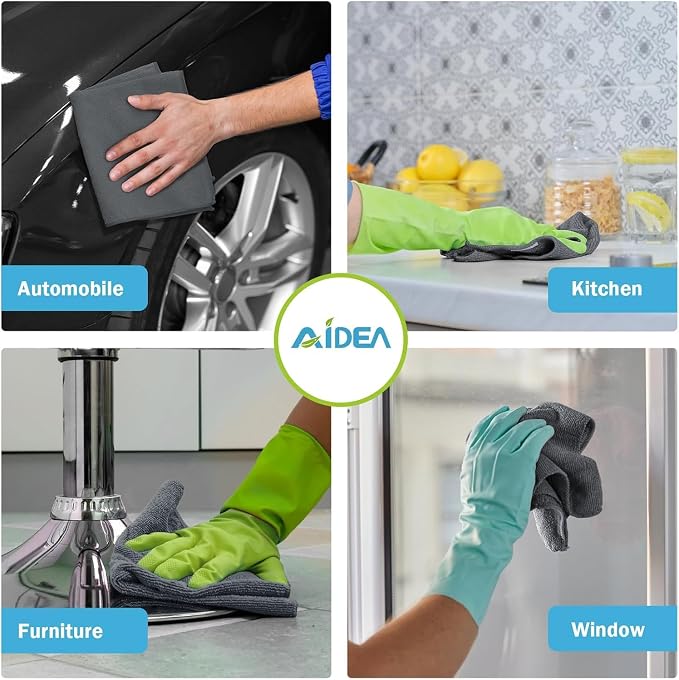 AIDEA Microfiber Cleaning Cloth Grey 100PK, Microfiber Towels for Cars, Premium Car Cloths, Dusting Cloth Lint Free Cleaning Rags for SUVs, House, Kitchen, Window, Workshops,11.5"×11.5"