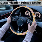 Colorful Daisy Steering Wheel Cover, Orange Floral Print Steering Wheel Cover Protector for Women, Ultra-Thin with Personalized Pattern Design, for Steering Wheel with a Diameter of 14.5"-15"