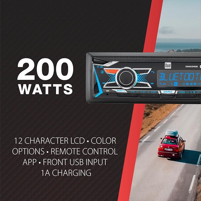 XRM69RGB Single DIN Car Stereo RGB Bluetooth & AM/FM | Customizable RGB colors, hands-free Bluetooth calling & streaming, push to talk voice assistant, USB playback