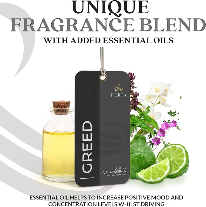9PCS Greed Disposable Air Fresheners for Men | Long Lasting Car Air Freshener with Greed Fragrance | Lasts for 2 Weeks | Strong Car Perfume with Odor Eliminating Technology | by