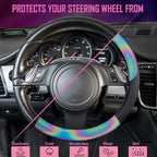 Chameleon Iridescent Reflective PU Leather Steering Wheel Cover,15Inch Universal Fit for 95% Suvs,Sedans,Vans,Trucks for Unique Cute Women Lady Girly(Black Colorful Color Change) Multicolor