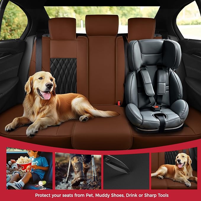 Black Brown Car Seat Covers Full Set - Faux Nappa Leather Seat Covers for Cars, Breathable Waterproof Front Seats Protector with Lumbar Support, Universal Fit for Automotive Sedan SUVs Pickups