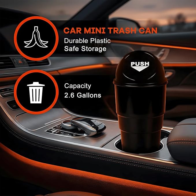 Cup Holder Trash Can for Car, Leakproof Vehicle Back Seat Garbage Can Mini Portable Trash Bin with Lid, Universal Smellproof Cup Holder Garbage Bin for Cars Trucks SUVs (Black)